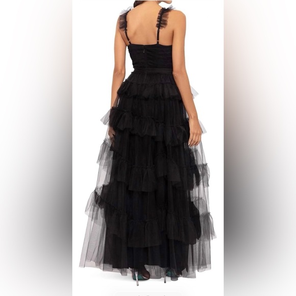 Betsy & Adam Black Ruffled Prom Dress - Picture 2 of 10